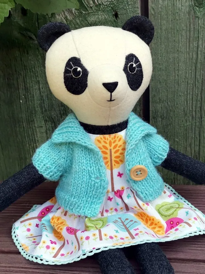 Panda soft toy, handmade plush doll, wool Chinese panda, textile stuffed toy