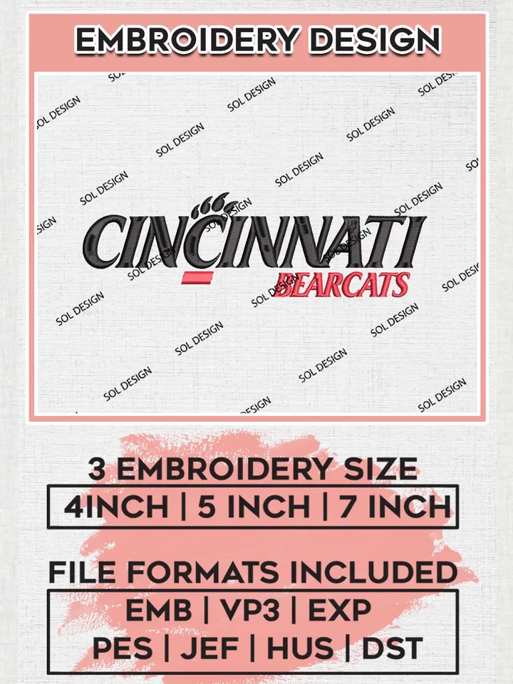 NCAA Cincinnati Bearcats Team Wordmark Logo Machine Embroidery Design, NCAA Cincinnati Bearcats Team Design Design files, NCAA Team Embroidery Designs, NCAA Machine Embroidery Designs, Digital Download