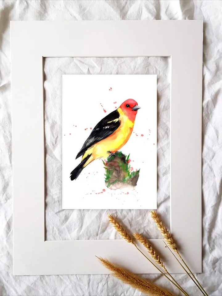 Tanager Bird Watercolour, bird painting, wall decor, birds lover gift, 8x11 in handmade art by Anne Gorywine