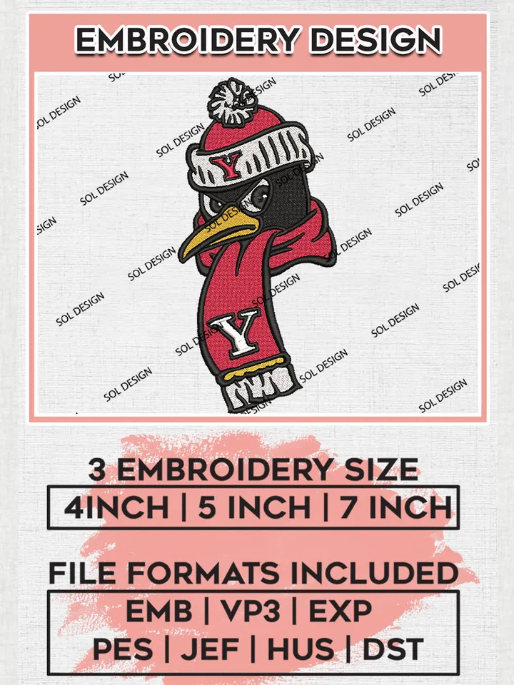 NCAA Youngstown State Penguins Football Team Head Mascot Logo Embroidery Design Files, NCAA Youngstown State Penguins Machine Embroidery, NCAA Teams, Game Day, 3 sizes, NCAA Machine embroidery designs, Digital Download