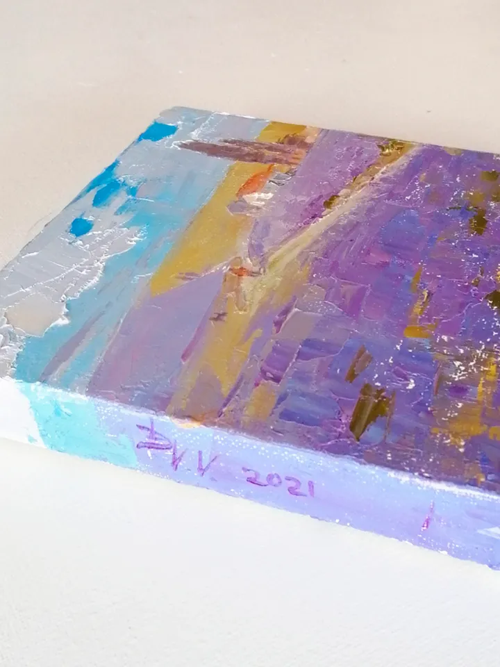 Lavender field mini canvas painting set of two. Oil painting original