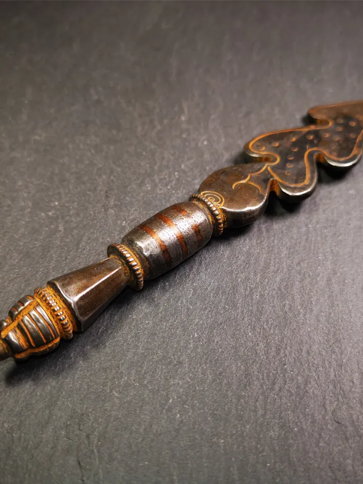 Gandhanra Handmade Tibetan Buddhist Ritual Implement - Kila - Snake Spear, Made of Cold Iron inlaid with Copper,5.5"