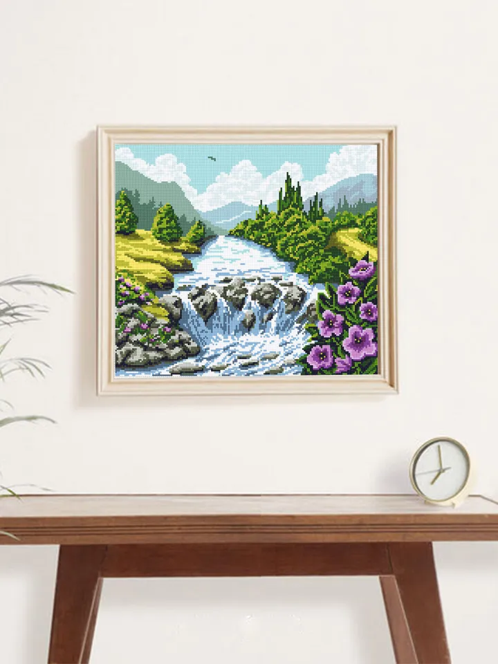 Nature cross stitch pattern PDF download Mountain waterfall landscape cross stitch chart, Nature pattern digital PDF, Nature lover gift #L38