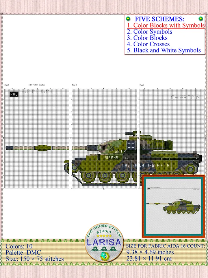 Chieftain Tank Cross Stitch Pattern | Main Battle Tank Chieftain | British Tank Chieftain Chart
