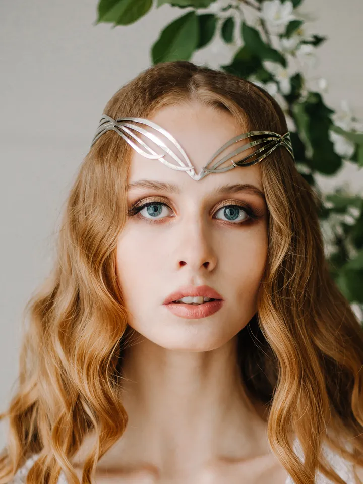 Wedding diadem Bridal Elven Tiara Elf Leaf Crown bridal hair vine Wedding Headpiece headband Silver Bridal Tiara Miriel