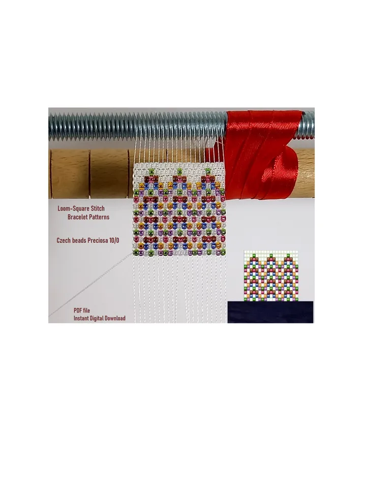 Cuff Bracelet Loom - Square Stitch Bead Patterns Bracelet Beading Patterns Bead loom pattern Miyuki Delicas - Preciosa Instant Download