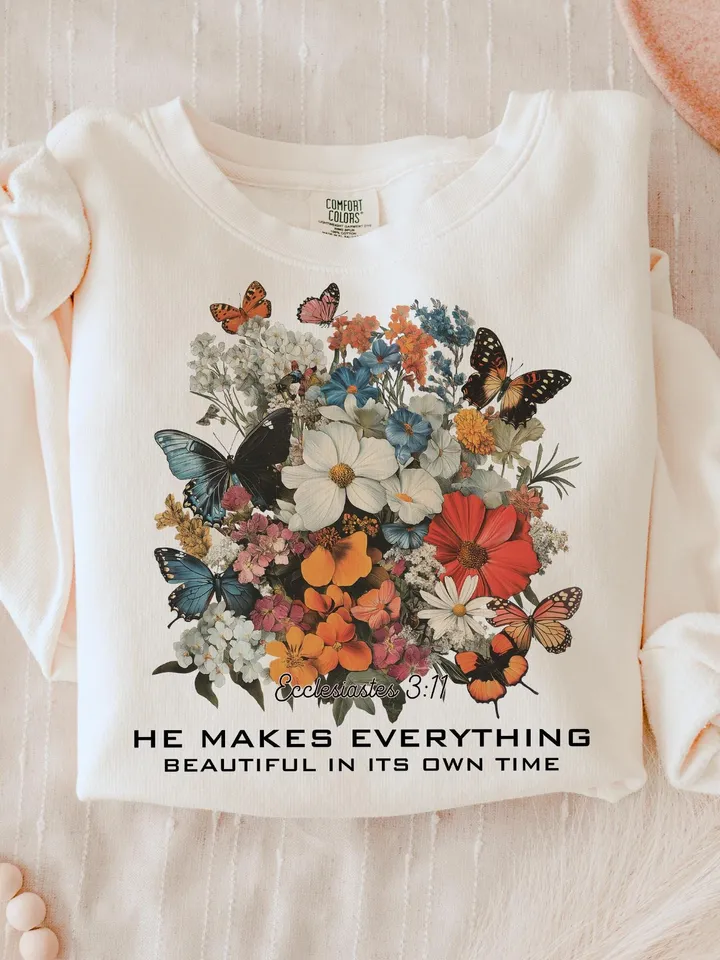 He Makes Everything Beautiful Christian PNG, Floral Christian png, Bible Verse png, Christian Artwork, Women's Christian png, Botanical Art