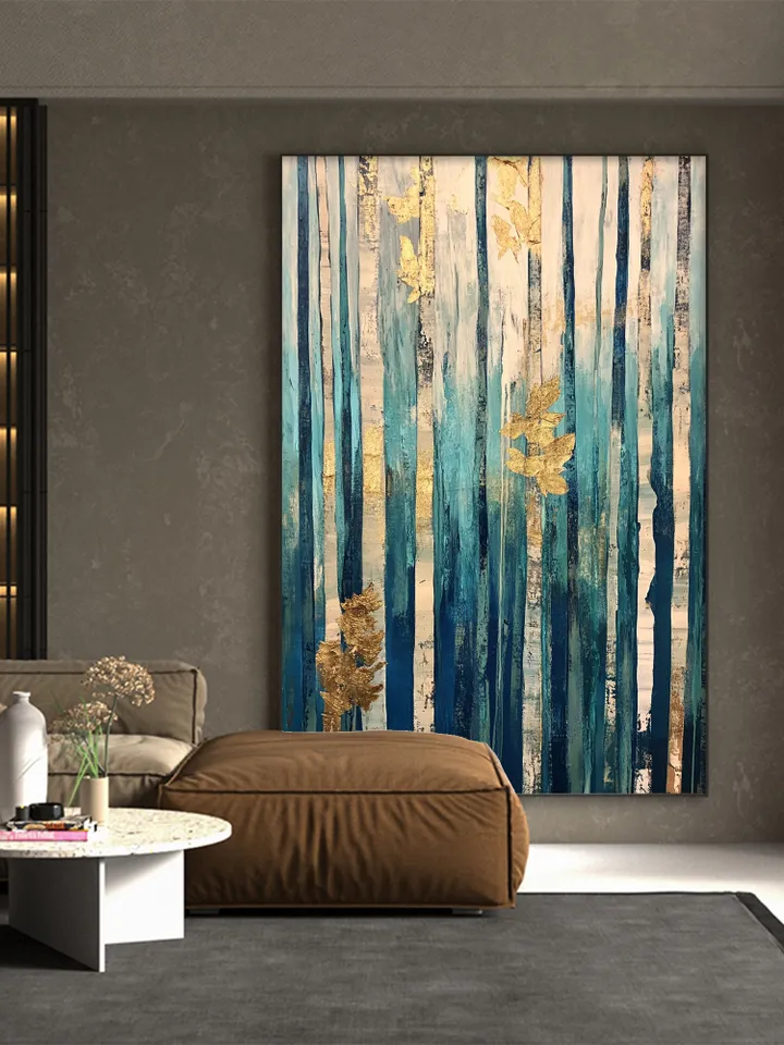 Original Golden Leaves Oil Painting on canvas, Large wall art, Boho Wall Decor, Abstract Forest Acrylic Painting, Home Decor, Bedroom Decor