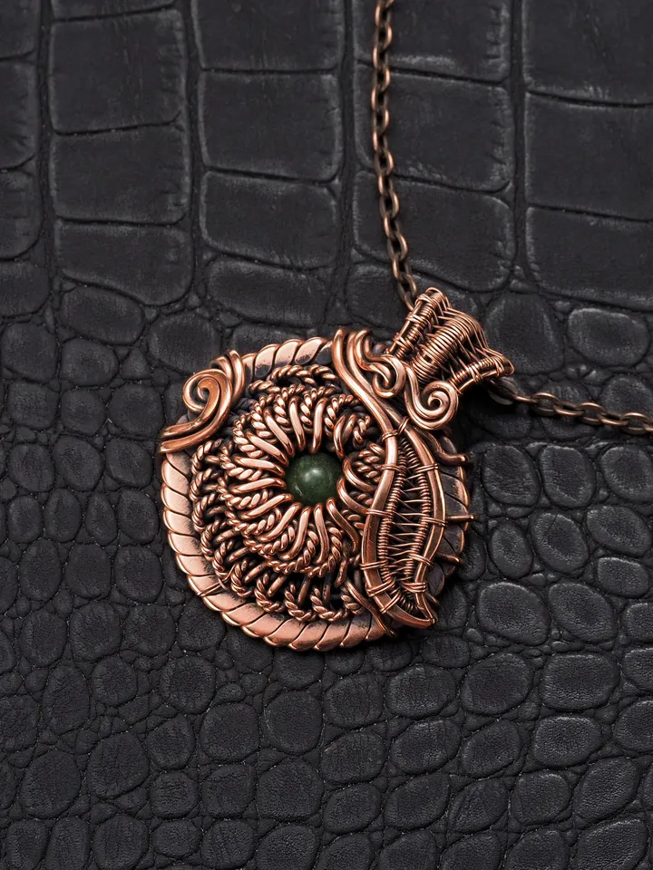 Natural green jade copper wire wrapped pendant Elegant leaf and flower necklace