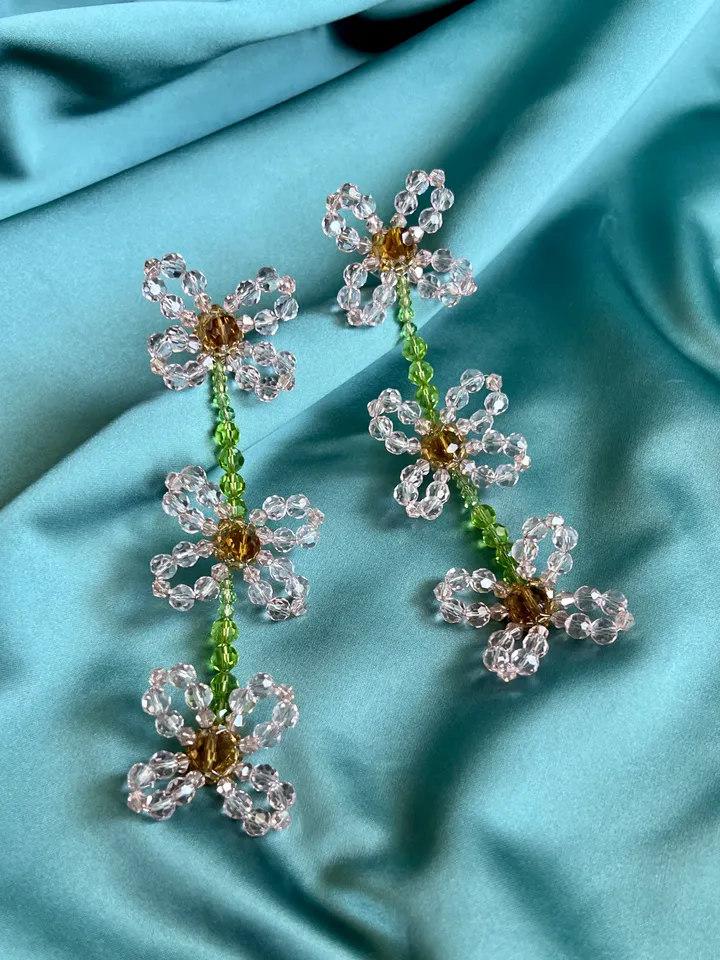 Floral Motif Crystal Drop Earrings
