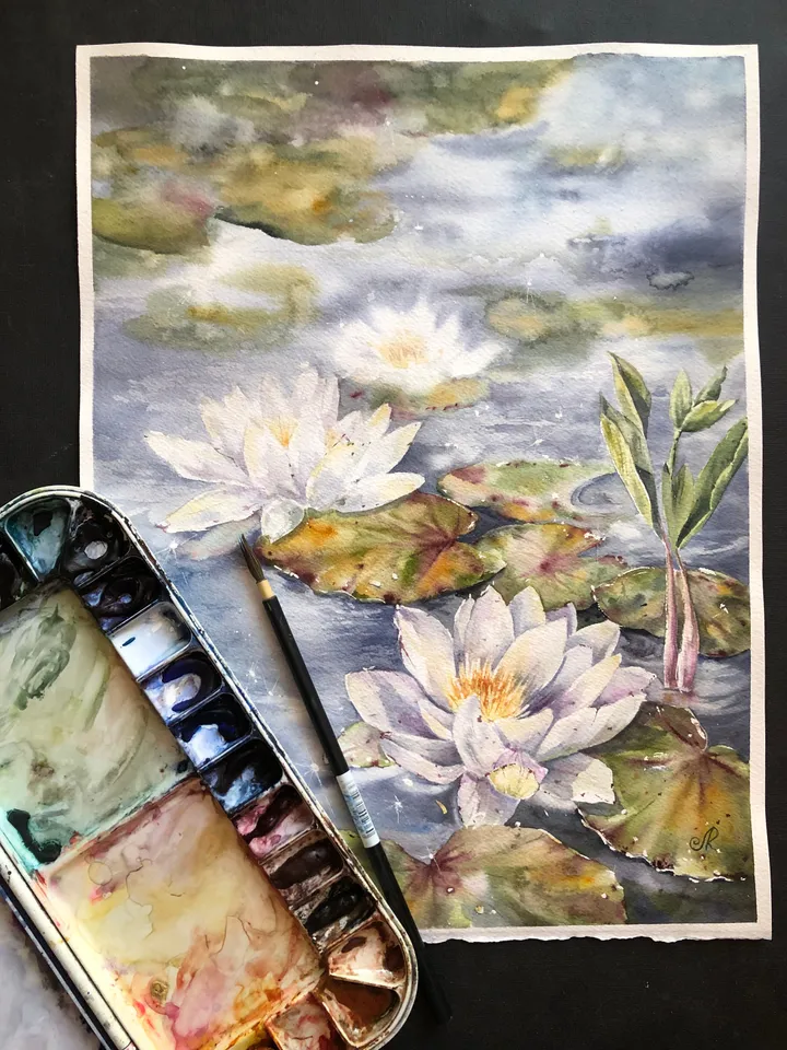 Lotus Watercolor Painting Water Lilies Art Print Lotus Artwork Lotus Pond Wall Art