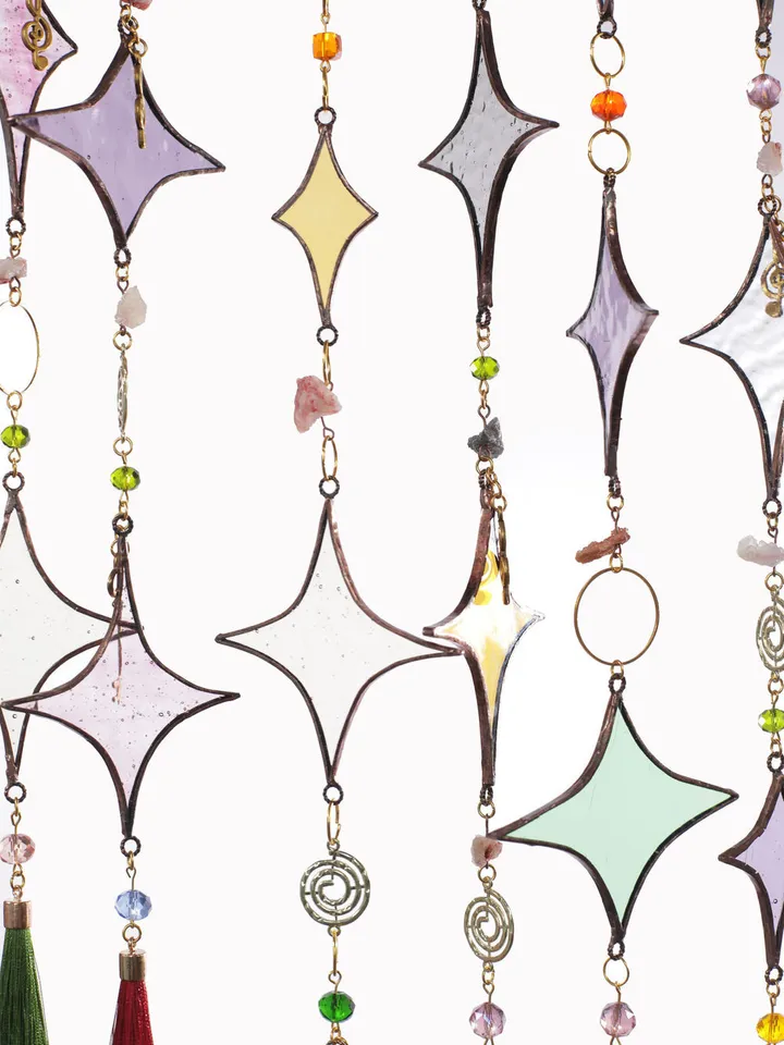 Garlands. Children's. Bells. Stars, Childhood Garland, Glass Bell Garland, Star Garland, Stained Glass Garland, Whimsical Glass Decorations, Holiday Garland with Bells and Stars