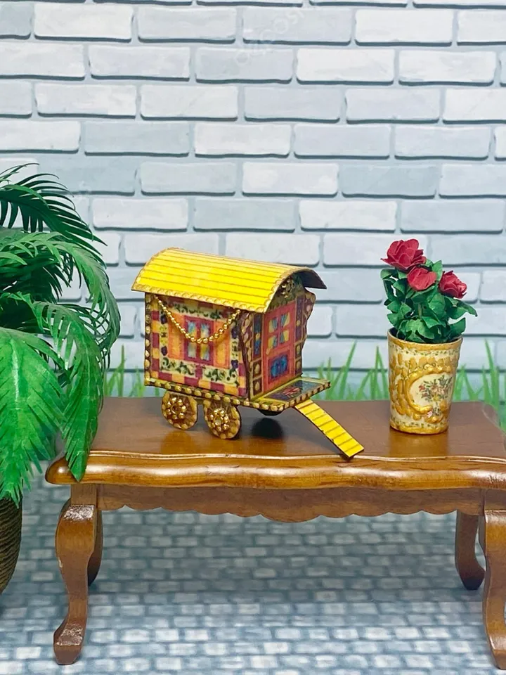 DIGITAL DOWNLOAD FOR PRINT. TUTORIAL. Video tutorial on creating a miniature puppet gypsy van. 1:12