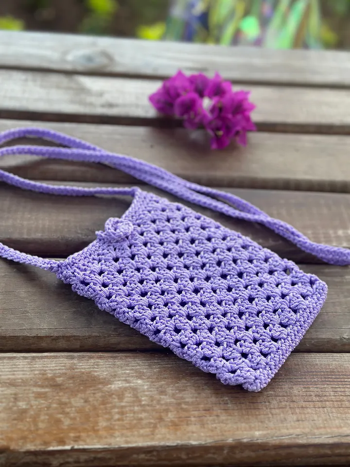 Crochet crossbody bag pattern, cell phone pouch, crochet mini purse, mobile phone case, summer shoulder messenger bag, DIY