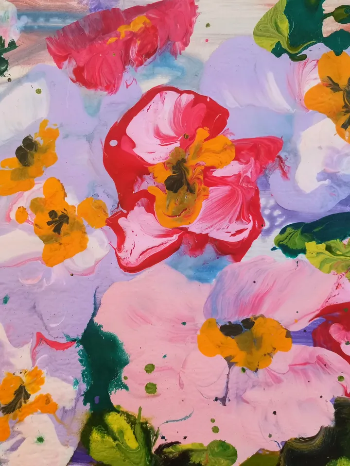 Flower White Red Bouquet Abstract Art Painting Original Artist Svinar Oksana