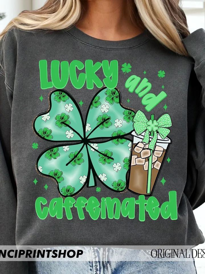 To Be Lucky & Caffeinated PNG, St. Patrick's coffee PNG, St. Patrick's Day png, Lucky Shamrock png, St Patrick's Coquette Bow png, Lucky png