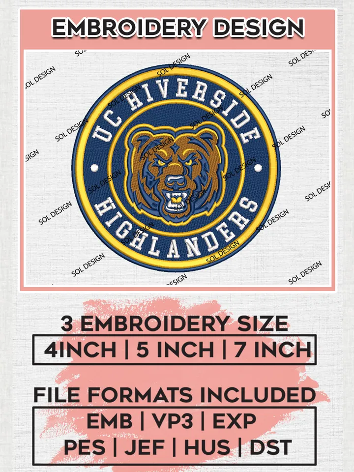 NCAA UC Riverside Highlanders Round Logo Embroidery, NCAA UC Riverside Highlanders Logo Embroidery files, NCAA Teams, Machine embroidery designs, Digital Download