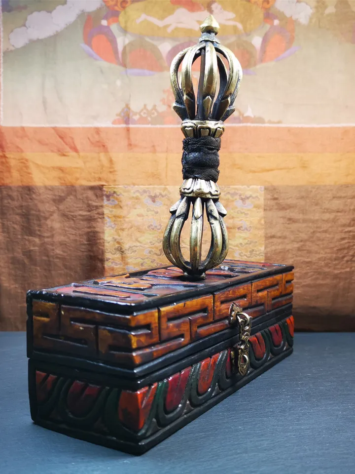 Gandhanra Powerful Vintage Vajra Dorje with Wooden Case ,Tibetan Tantric Buddhism (Vajrayana) Ritual Implement,Handmade in Nepal,7.0"