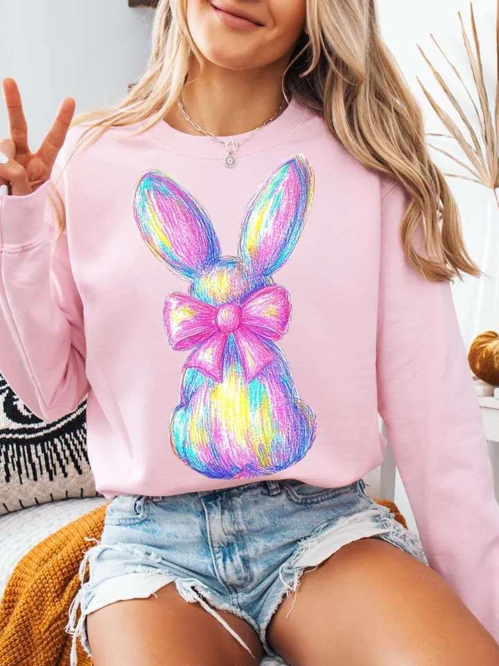 Colorful Glitter Brushstroke Bunny Easter png, Easter png, Bunny Bow png, Bunny png, Easter kids png, Girls Easter Png, Preppy Easter Png