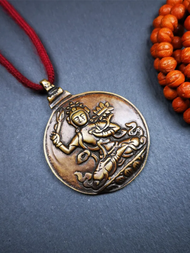 Gandhanra Vintage Tibetan Buddhist Calendar Badge,Manjusri Melong Mirror, SIPAHO Amulet(srid pa ho),Made of Brass,2.28"