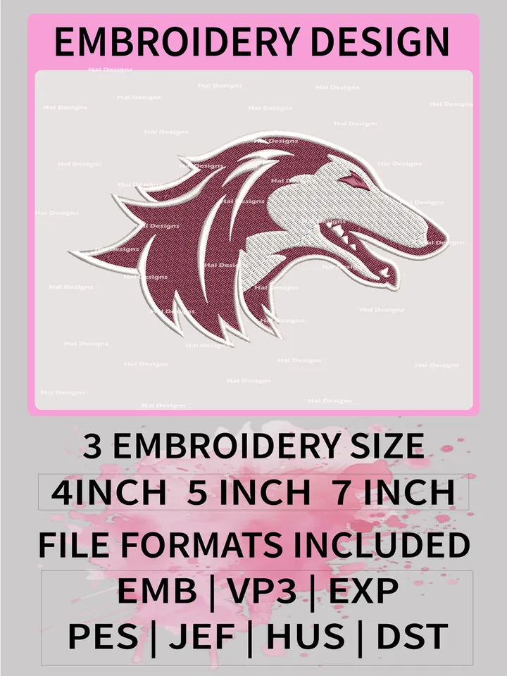 NCAA Southern Illinois Salukis Embroidery File, 3 Sizes, 6 Formats, NCAA Machine Embroidery Design, NCAA Logo, NCAA Teams