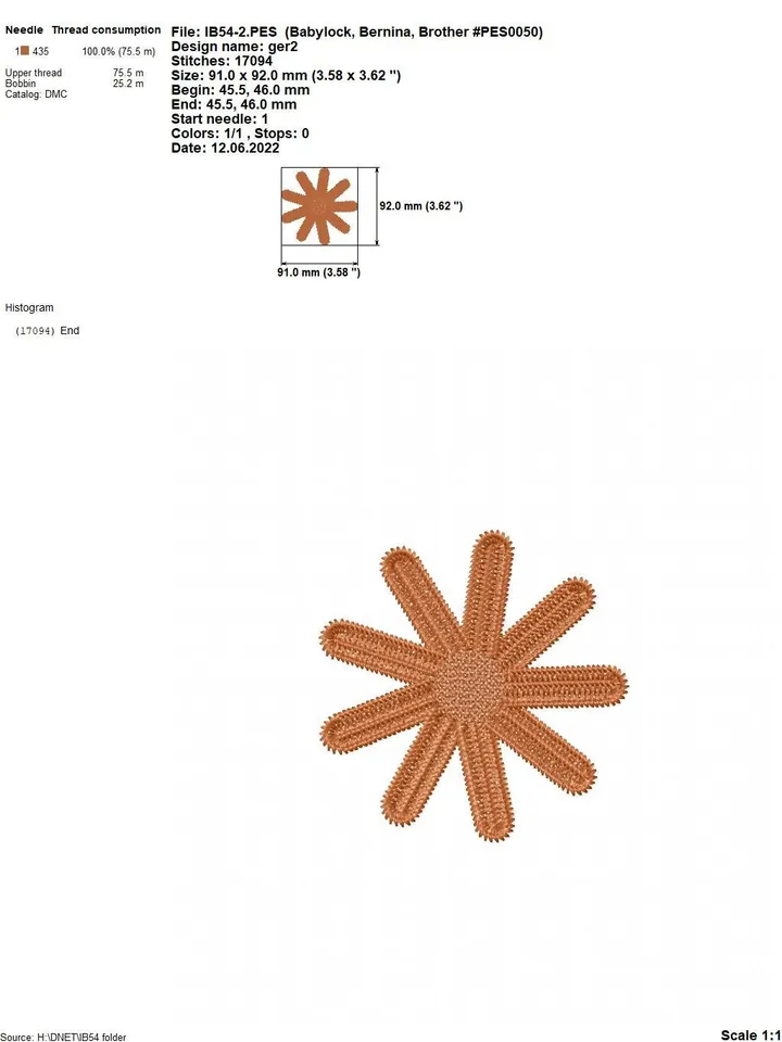 Free Standling Lace Сhrysanthemum Flower FSL Embroidery pattern Crochet motif 3D floral digital embroidery pattern