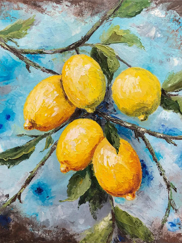 Lemons Original Painting Fruits Oil Painting Kitchen Still life Food Painting