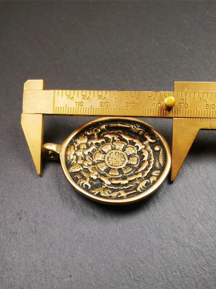 Gandhanra Vintage Tibetan Buddhist Calendar Badge,Melong Mirror, SIPAHO Amulet(srid pa ho),Jiugong Bagua,made of Copper,1.77"