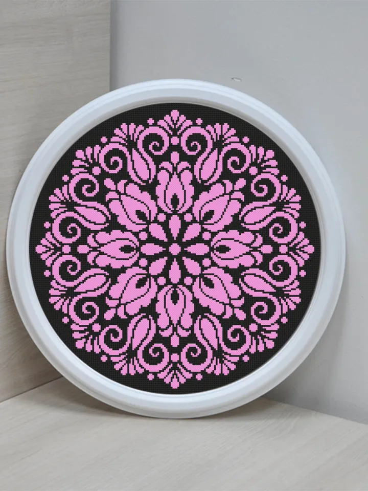 Mandala cross stitch pattern download PDF, Monochrome mandala hand embroidery PDF, Floral ornament cross stitch, Quick beginner stitch #M128