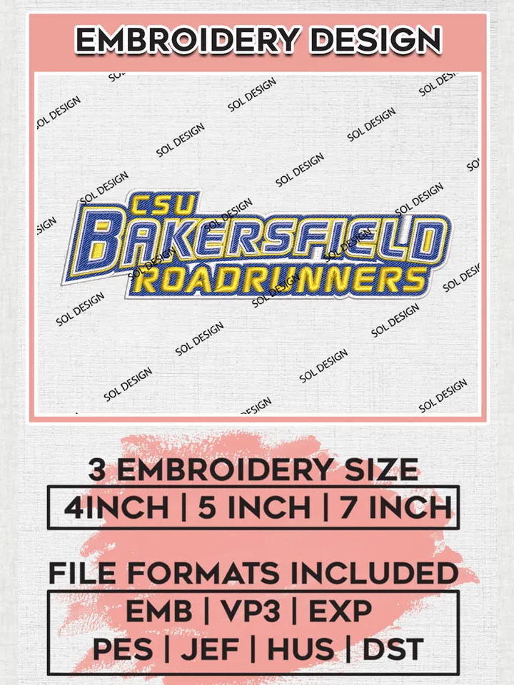 CSU Bakersfield Roadrunners Team Word Logo Embroidery Design Files, NCAA Cal State Bakersfield Roadrunners Machine Embroidery, NCAA Teams, Game Day, 3 sizes, NCAA Machine embroidery designs, Digital Download
