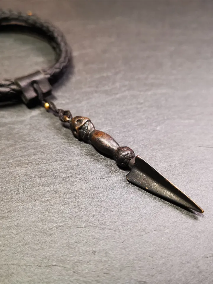Gandhanra Handmade Skull Phurba Amulet,Kila - Dorje Phurba,Tibetan Budhist Ritual Implement Pendant,Made of Cold Iron,2.48"