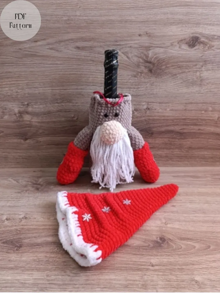 Crochet gnome pattern, Christmas gnome with surprise, Bottle case, Christmas interior decor, Children's toy, Amigurumi toys