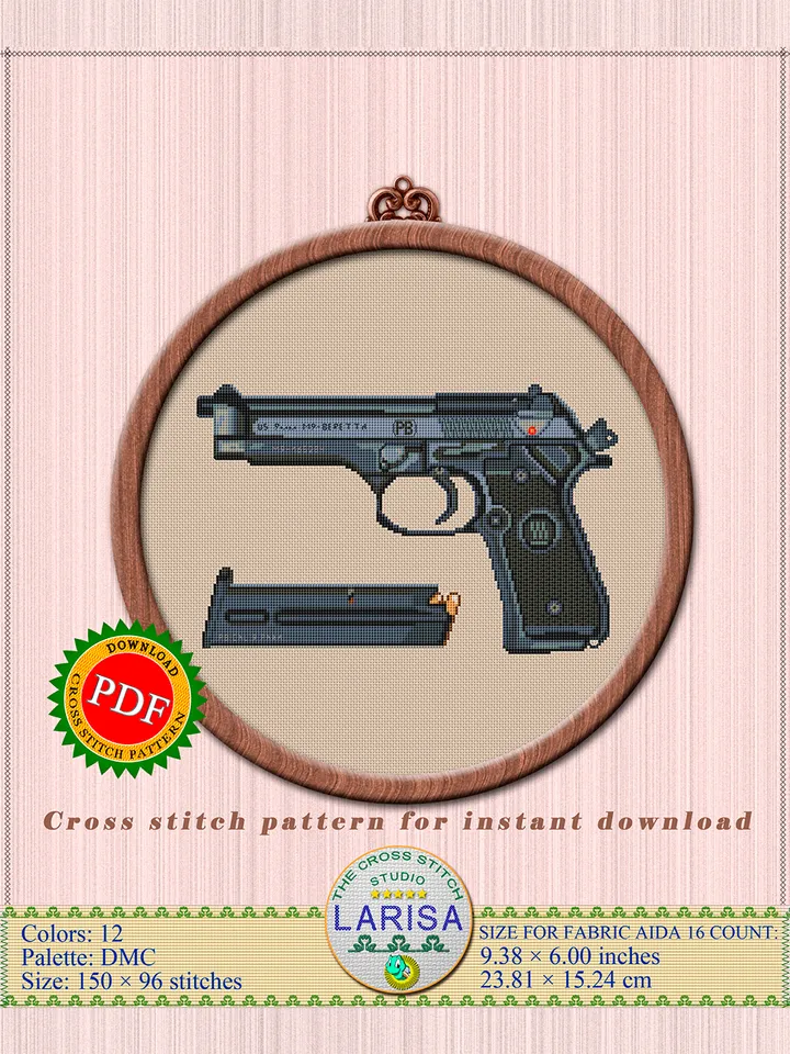 Pistol Cross Stitch Pattern | Beretta M9