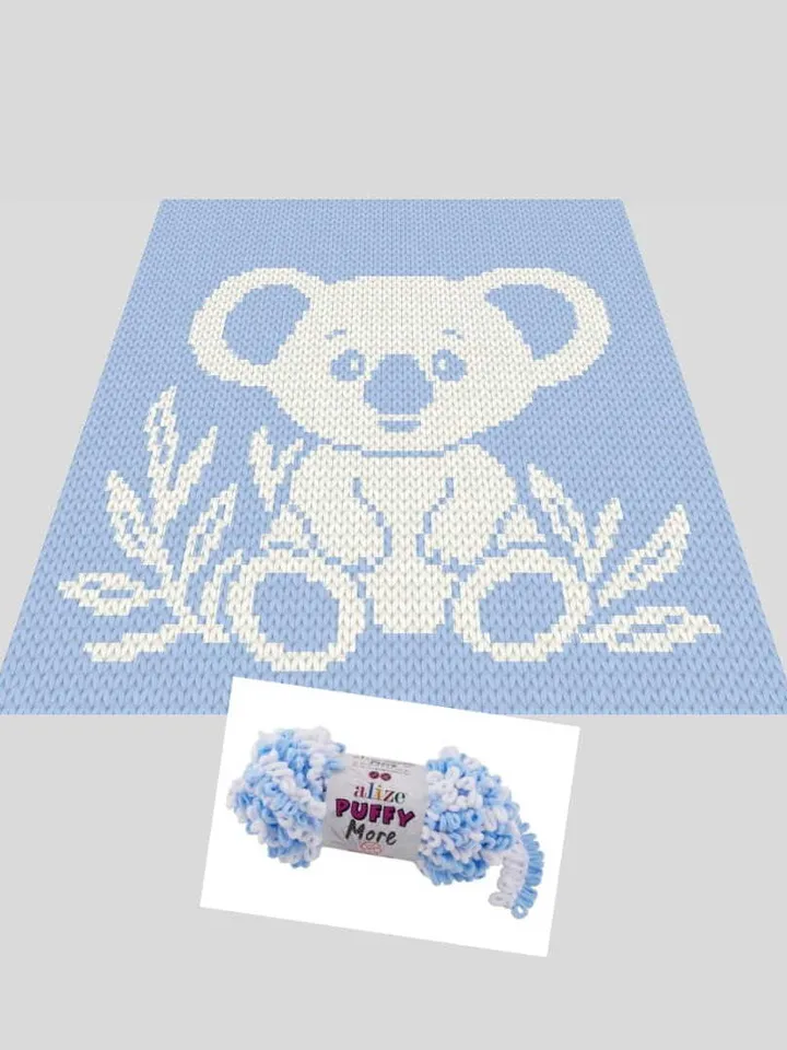Loop yarn Finger knitted Baby Koala blanket pattern