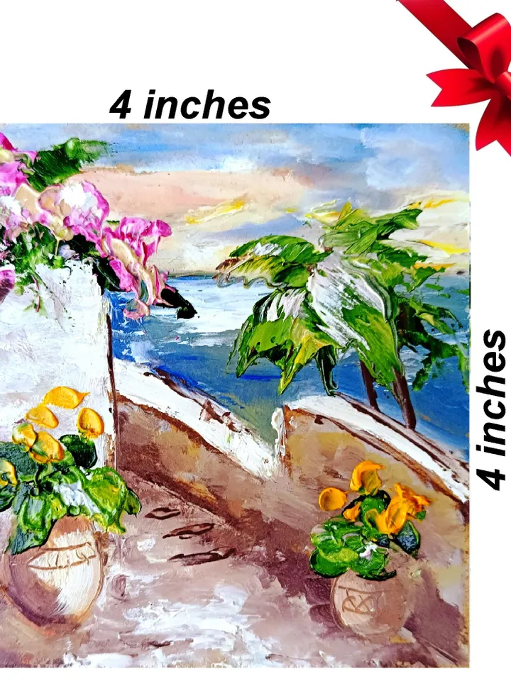 Italian Landscape Painting Italy Original Art Impasto Oil Painting Seascape Wall Art Painting Coast Cityscape 4x4 by ArtProkopaloSv