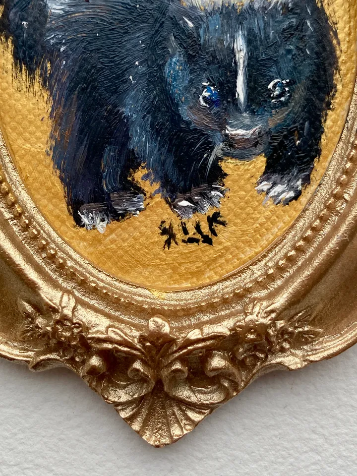 Skunk Oil Painting Original In Vintage Style Frame Small Framed Animals Wildlife Art