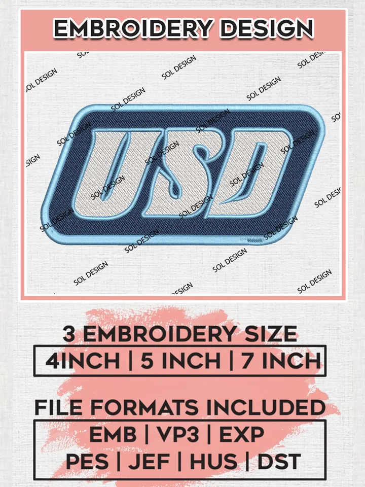 USD Toreros College NCAA Team Word Logo Embroidery Design Files, NCAA San Diego Toreros Machine Embroidery, NCAA Teams, Game Day, 3 sizes, NCAA Machine embroidery designs, Digital Download
