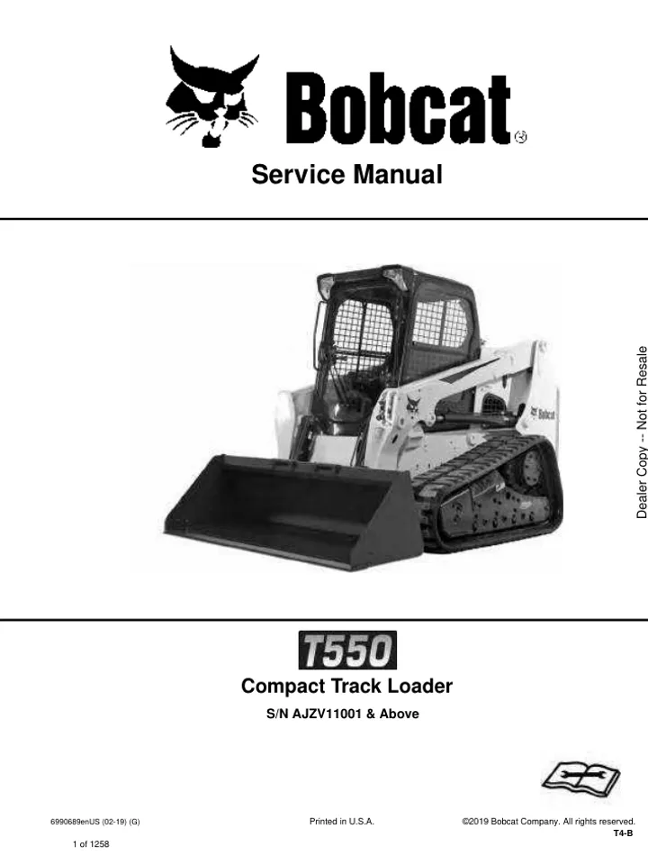 BOBCAT T550 COMPACT TRACK LOADER SERVICE REPAIR SHOP MANUAL