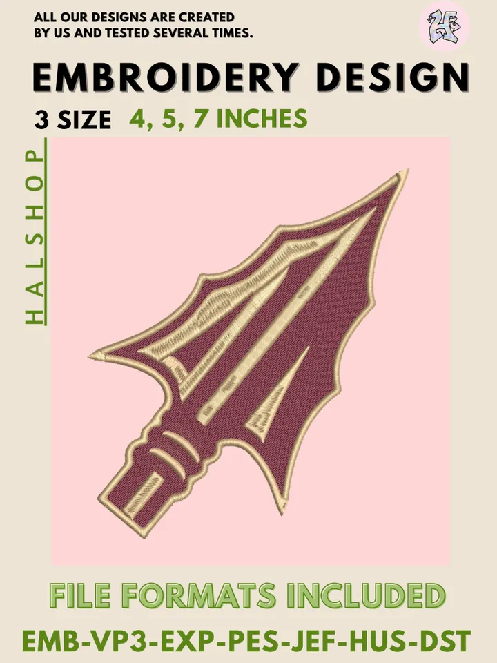 Florida State Seminoles NCAA Embroidery Design – College Mascot Logo Pattern, 3 Sizes Digital Download, Machine Embroidery Files for Apparel and Fans