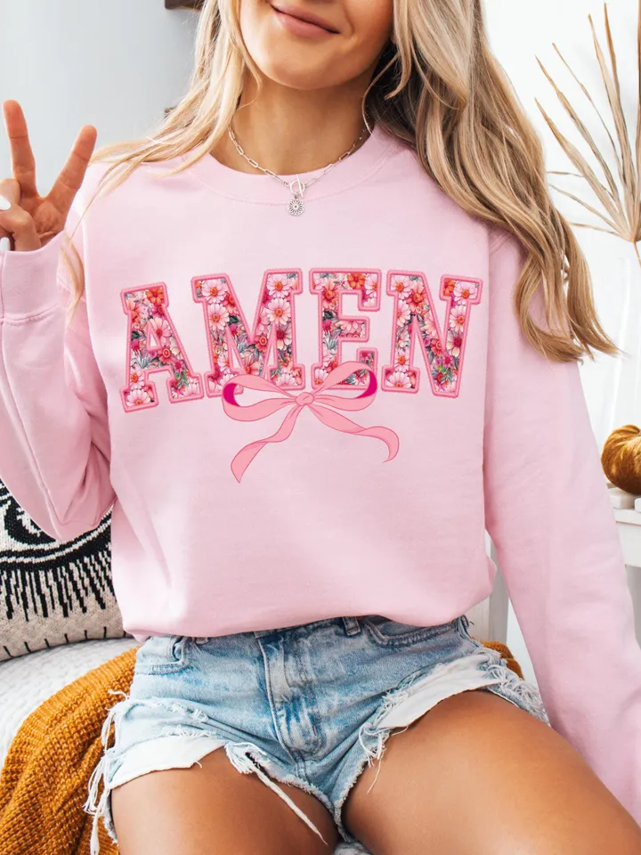 Watercolor amen flowers png, easter png, Easter Jesus png, amen coquette bow png, retro easter png, bible verse png, christian easter png