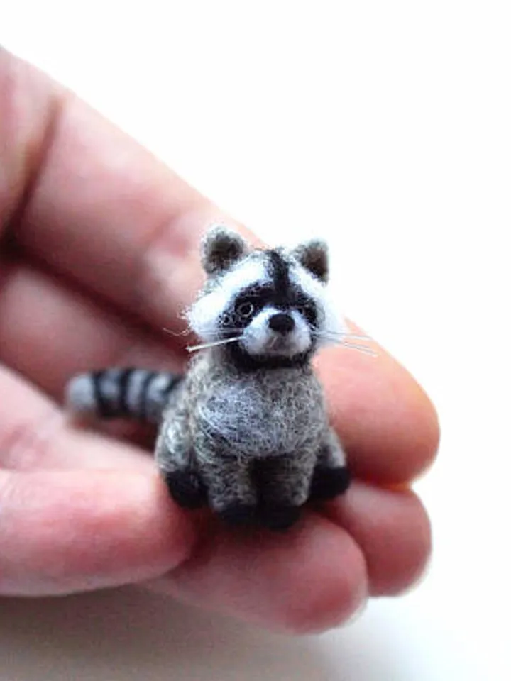 Needle felted raccoon miniature