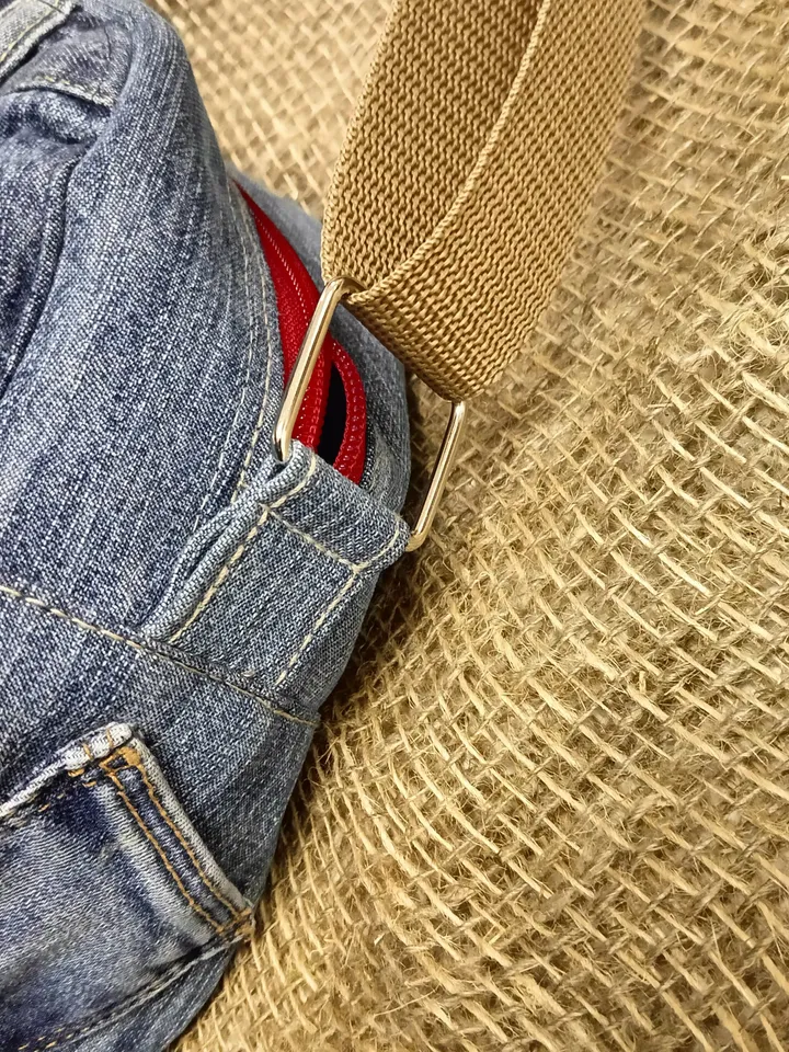 Unusual cute handmade denim bag with pockets - adjustable strap