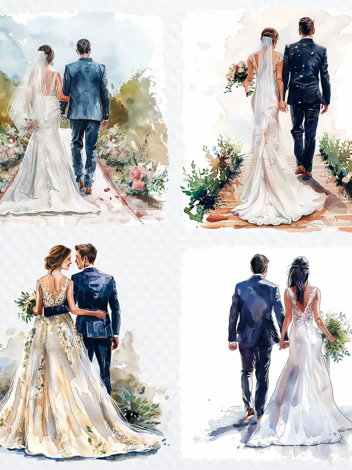 12 Wedding Couple PNG Pack for Wedding Invitation, Printable Watercolor clipart for sublimation, Digital download, Paper craft, junk journal