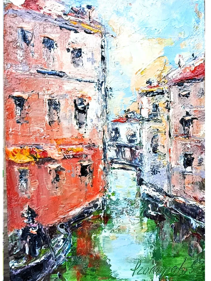 Venice Painting Italy Original Fine Art Cityscape Impasto Oil Wall Art Grand Canal Artwork Travel Gifts by ArtProkopaloSv
