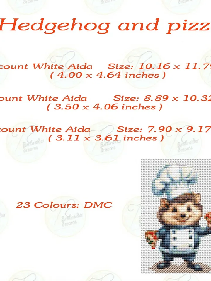 Hedgehog and pizza pattern pdf cross stitch, small design easy embroidery DIY, art 2