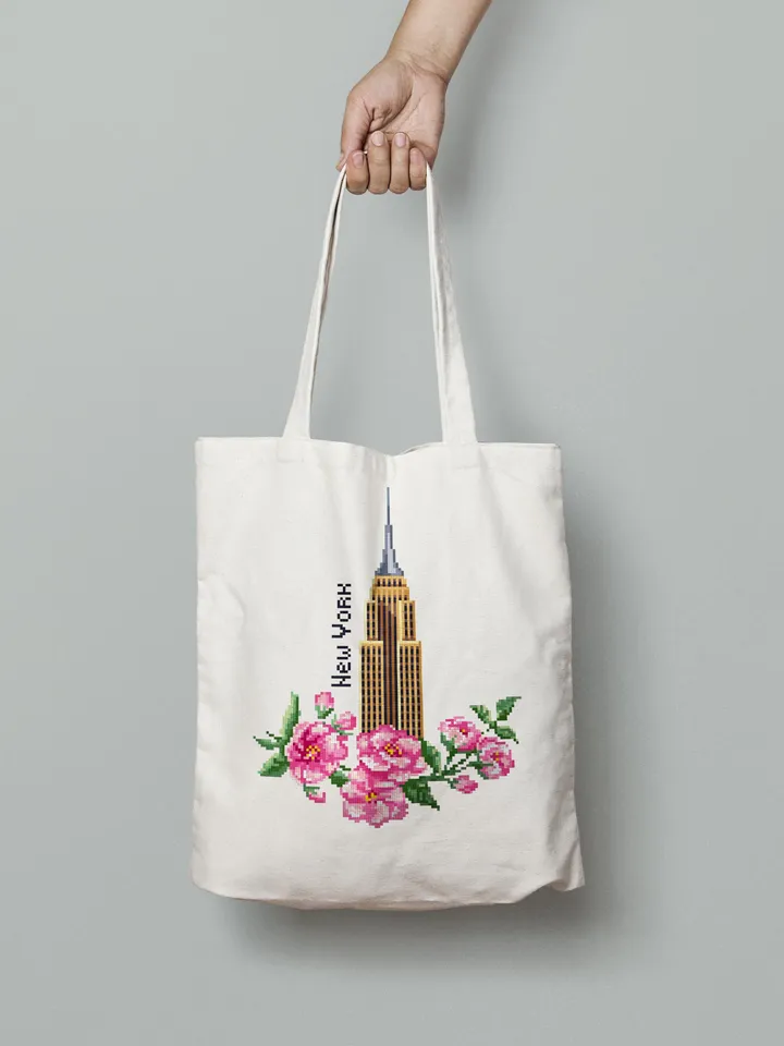 New York city cross stitch pattern download PDF Empire State Building digital Sakura flowers cross stitch chart United State pattern #E13