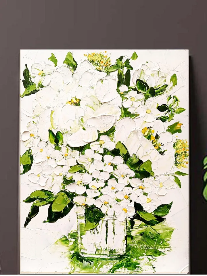 Hydrangea Painting Peony Original Art Impasto Oil Painting Floral oil painting Bouquet in Vase Painting 16x12 inch