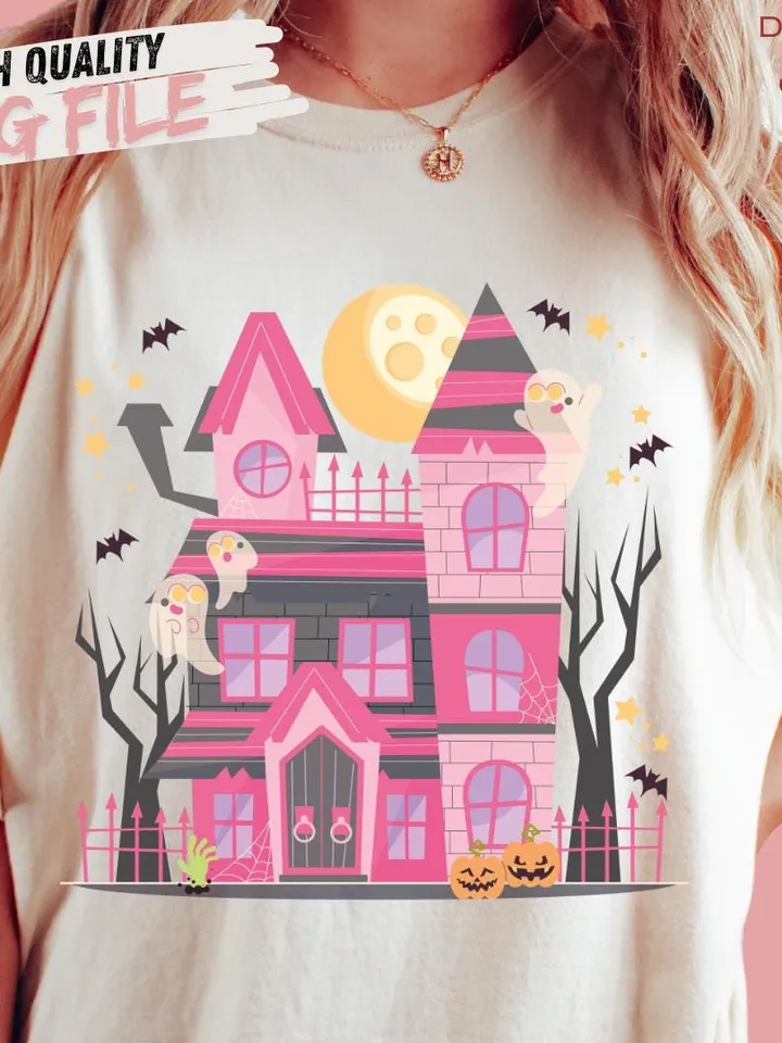 Haunted House PNG-Halloween Sublimation Digital Design Download-spooky season png, spooky girl png, kids halloween png, spooky boo png file