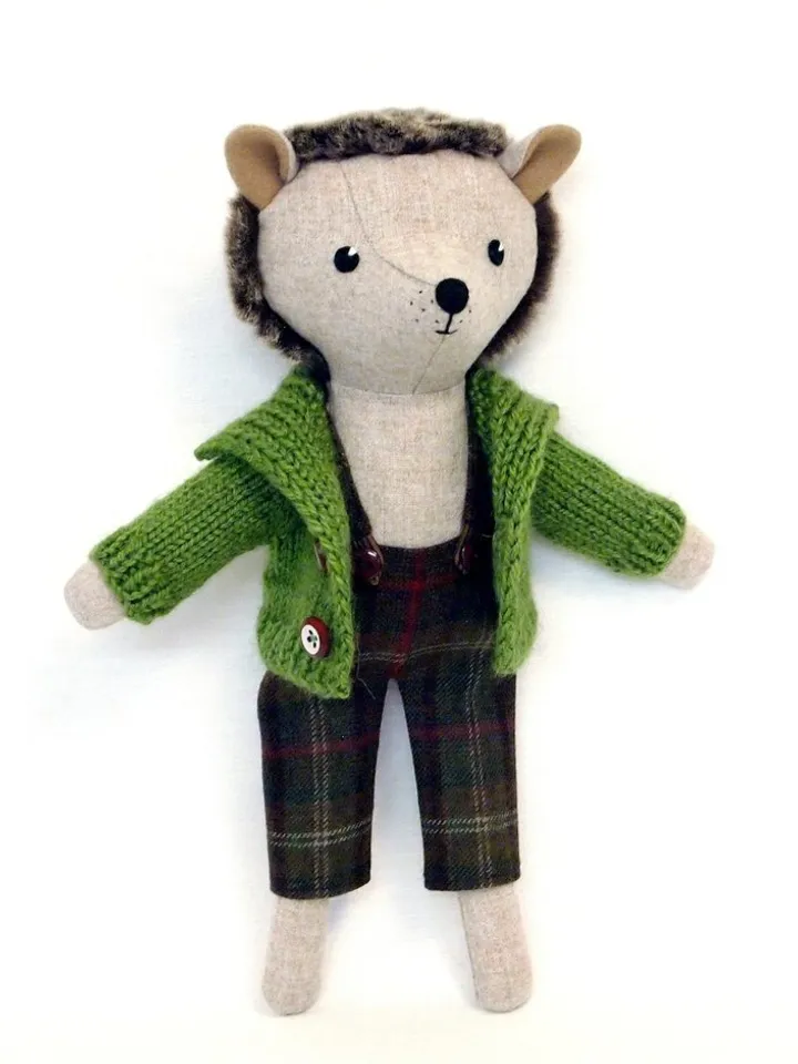 Hedgehog boy, wool stuffed plush toy, handmade animal doll, hedgehog soft toy