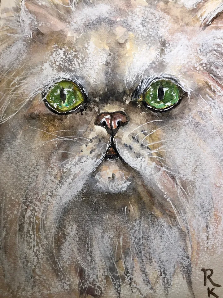 White persian cat original watercolor painting,cat lovers gift,animals watercolor painting.fluffy cat wall art,white cat art,special gift.